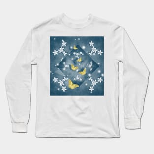 Gold butterflies and white flowers Long Sleeve T-Shirt